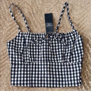 Abercrombie & Fitch Navy and White Checkered Crop Top